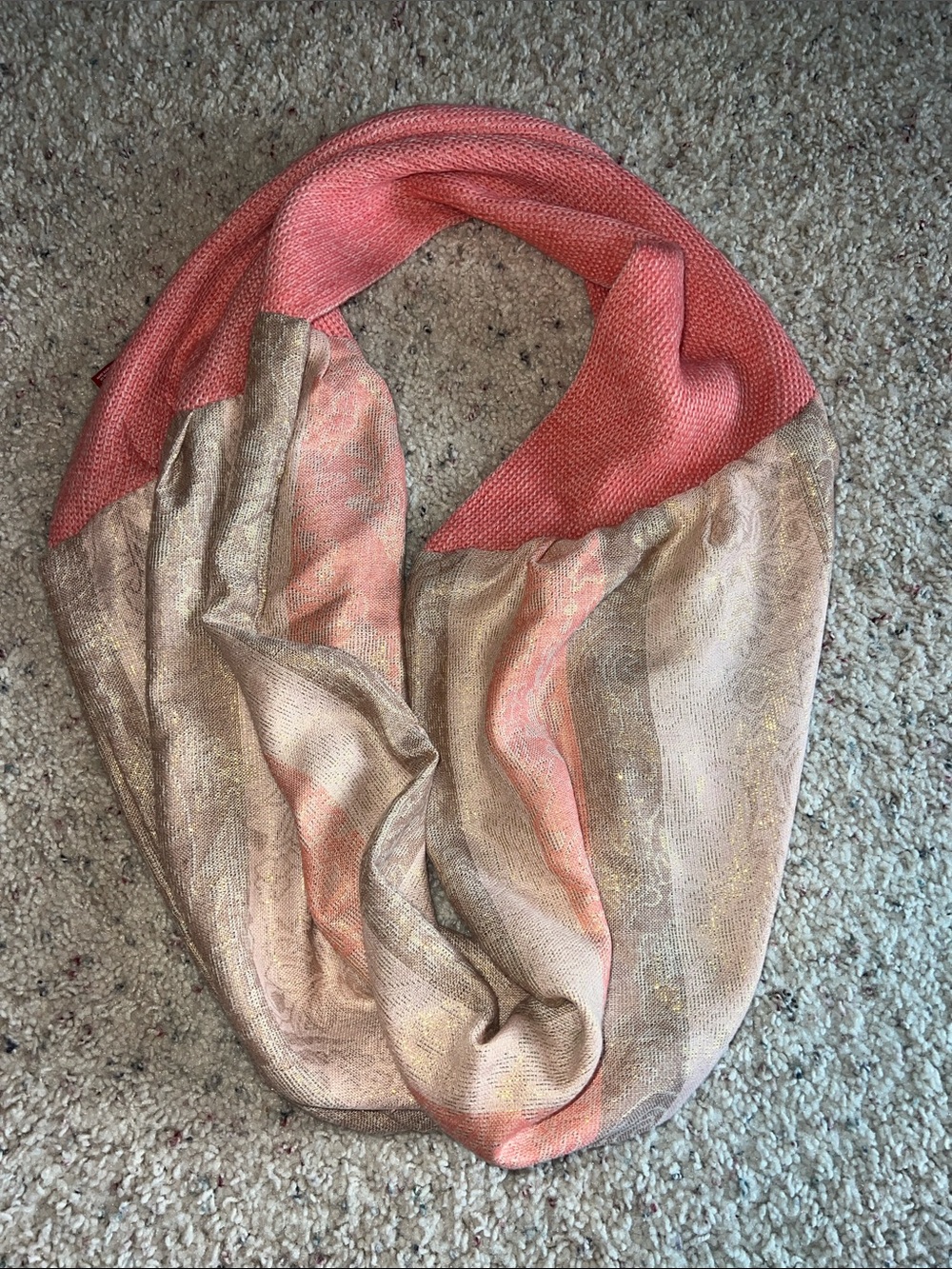 Red Saks Fifth Avenue Light Pink and Metallic Gold Infinity Scarf by